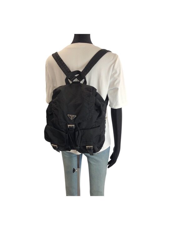 Prada Tessuto Black Silver Nylon Leather Backpack